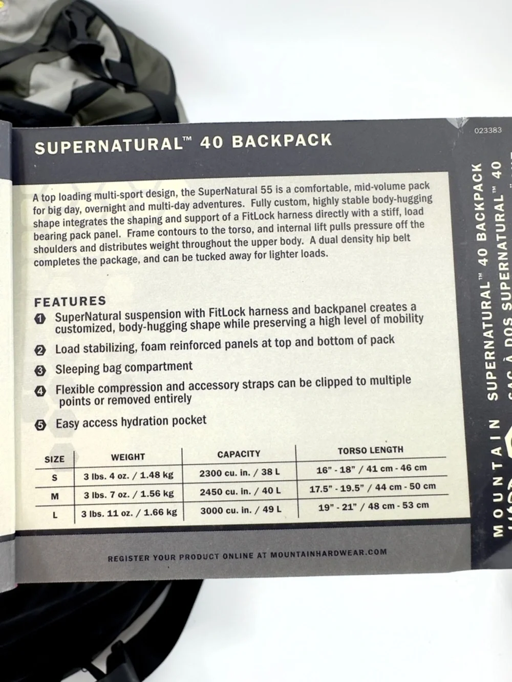 Mountain Hardwear Supernatural 40 Backpack Size M Fitlock Hiking Camping Outdoor